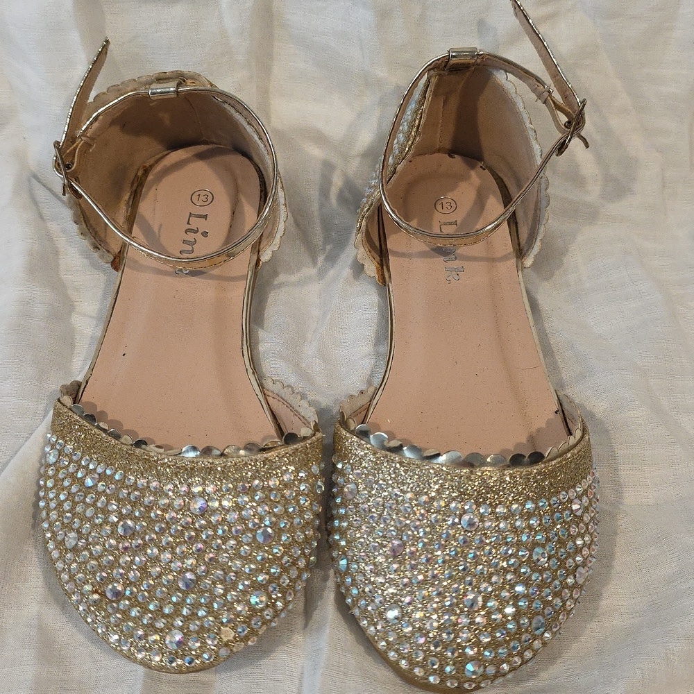 (J36) Link Gold Crystal Embellished Sandals